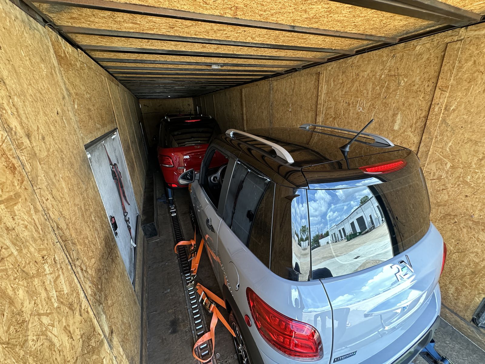 Multiple REV M2 units loaded and strapped down for transport